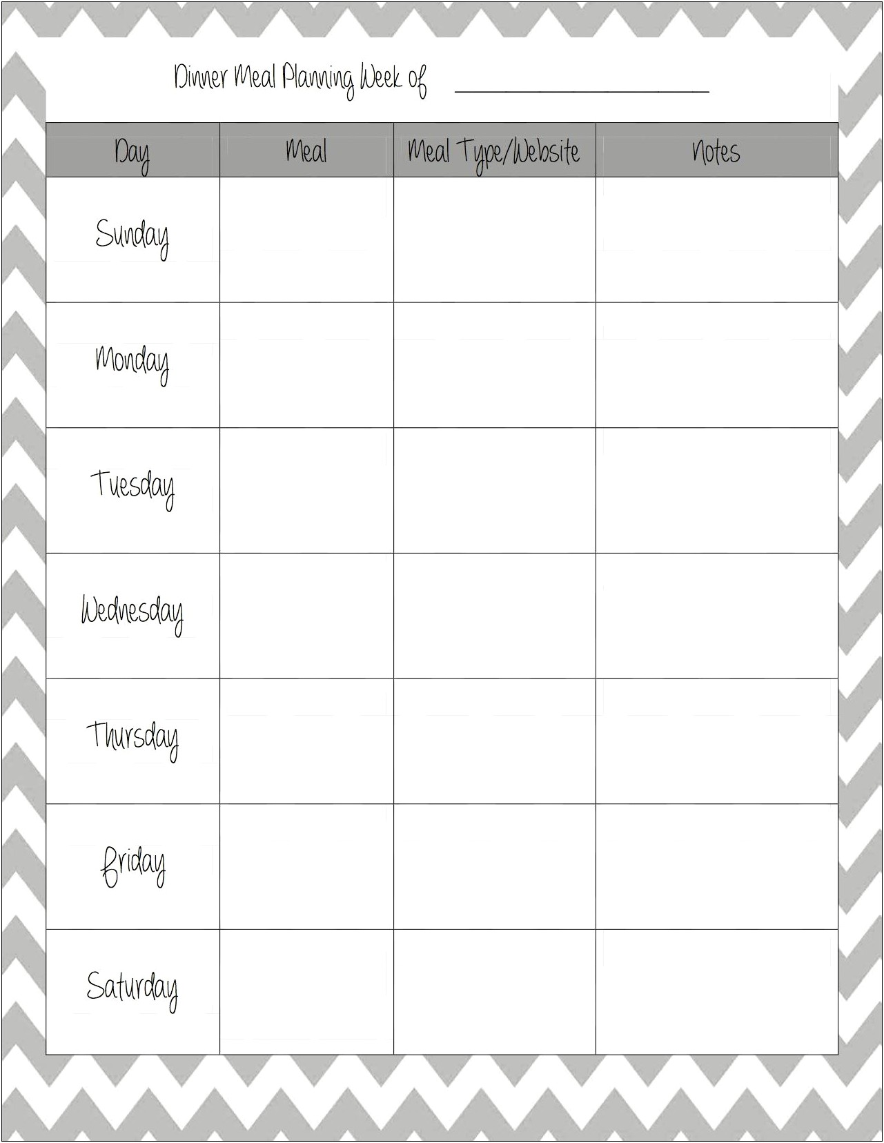 Weekly Meal Planning Menu Template Free