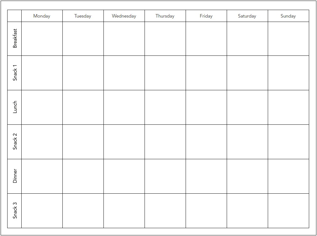 Weekly Meal Planning Template 2 Snacks