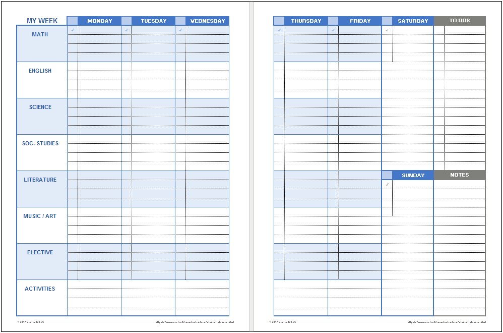 Weekly Middle School Lesson Plan Template 2 Pages