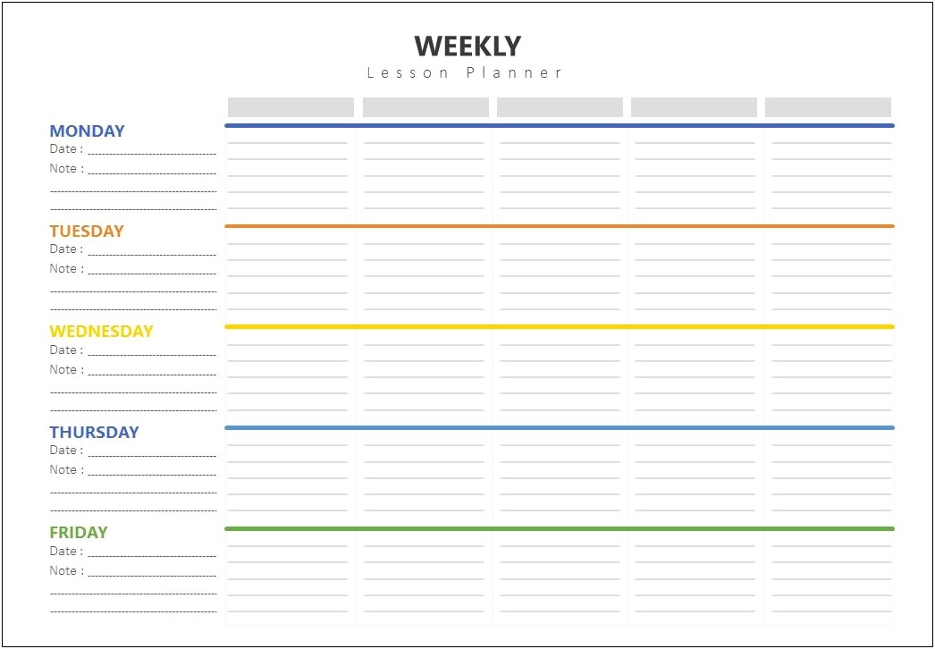 Weekly Multiple Subject Lesson Plan Template