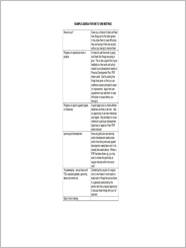 Weekly One On One Meeting Template Word