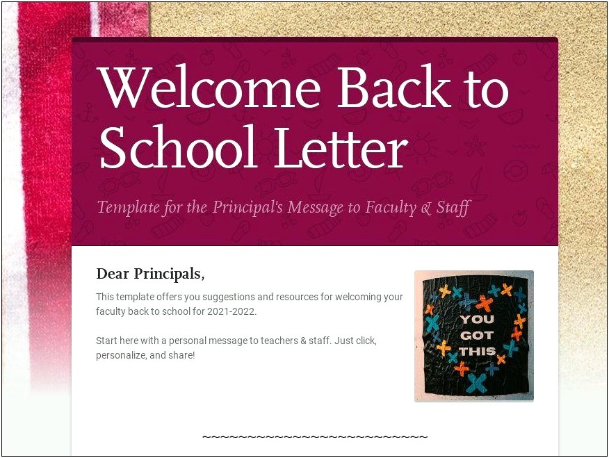 Welcome Back To School Letter From Teacher Template