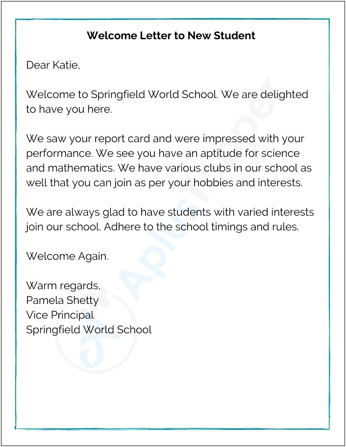 Welcome Letter To New Students Template