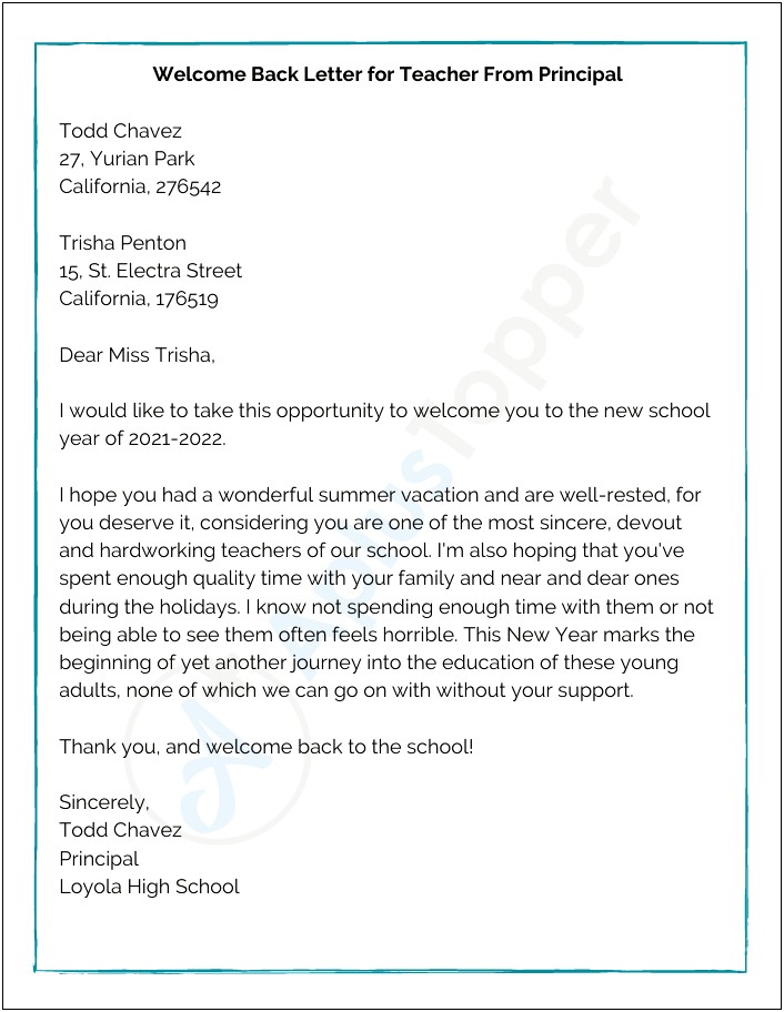 Welcome Letter To Parents From Teacher Template