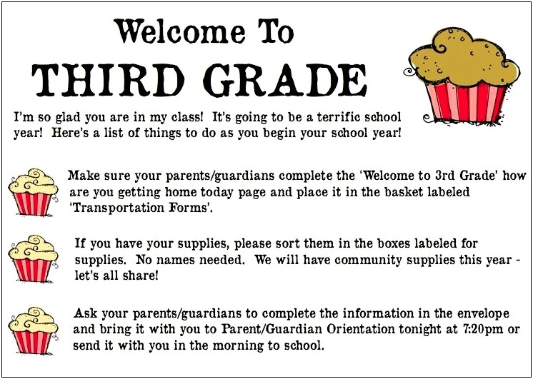 Welcome To Third Grade Letter Template