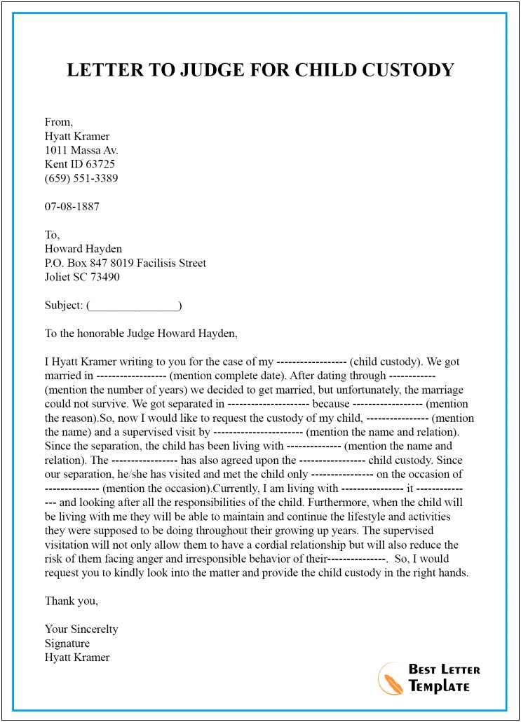 Will With Child Custody Template Letter