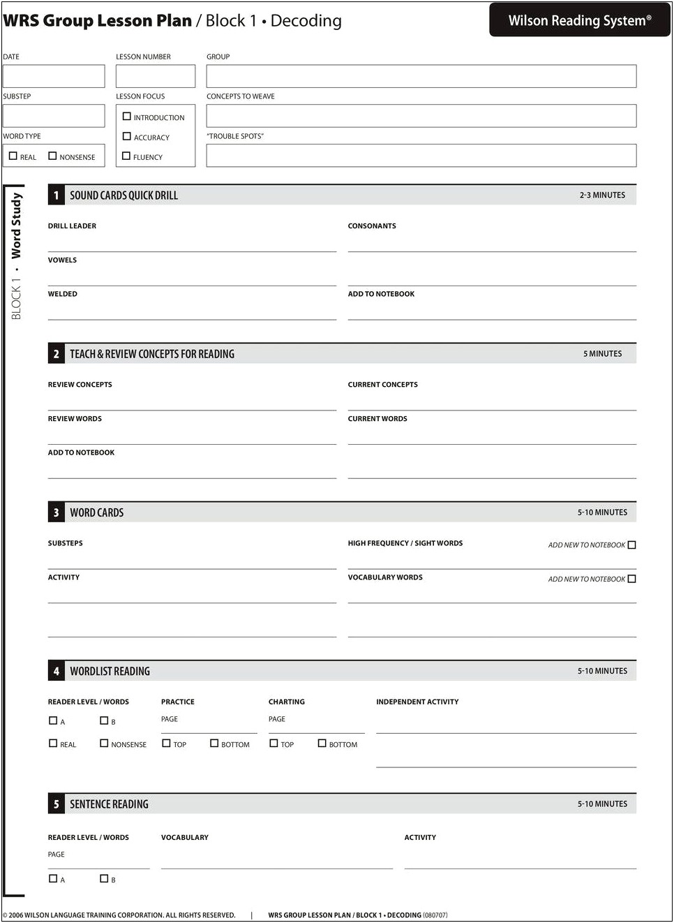 Wilson Reading Lesson Plan Template Pdf