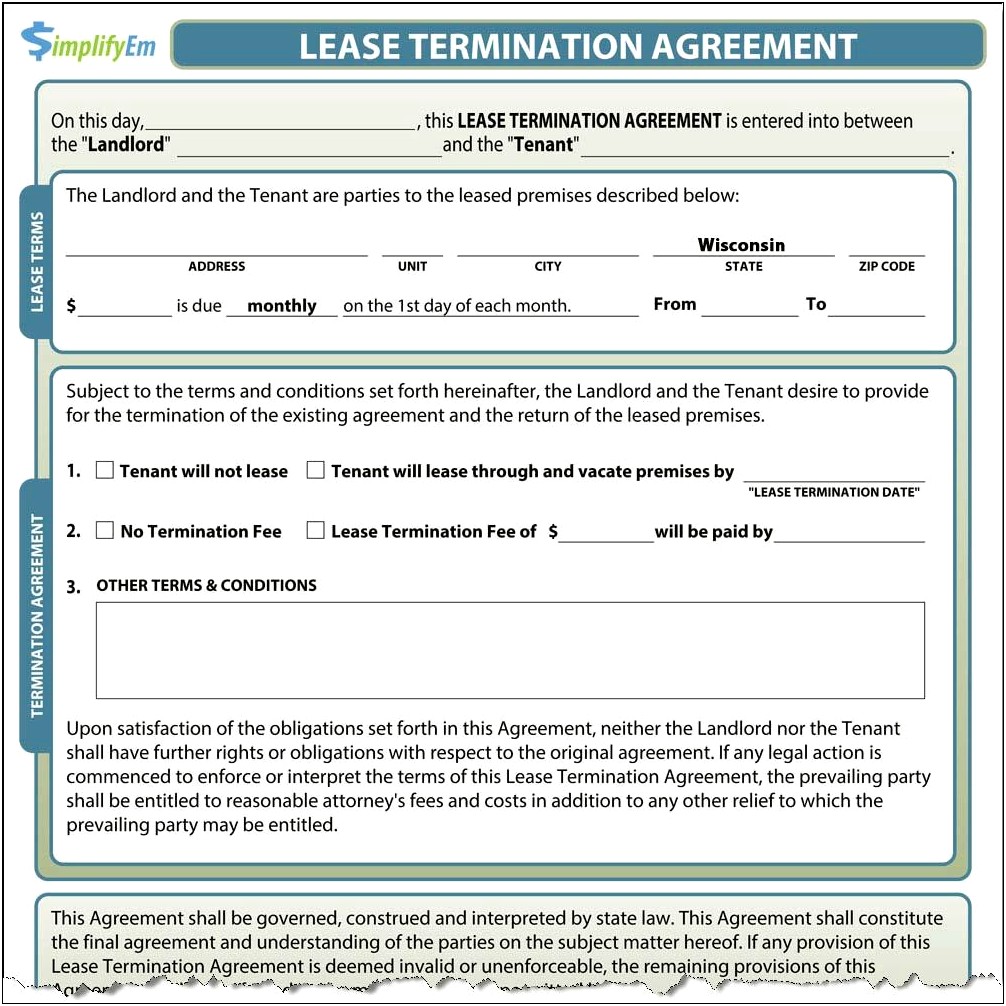 Wisconsin Lease Termination Letter Template Free