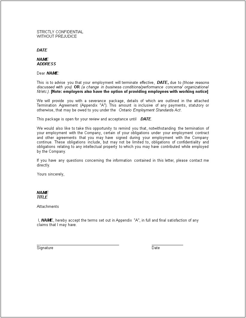 Without Prejudice Letter Template To Employee