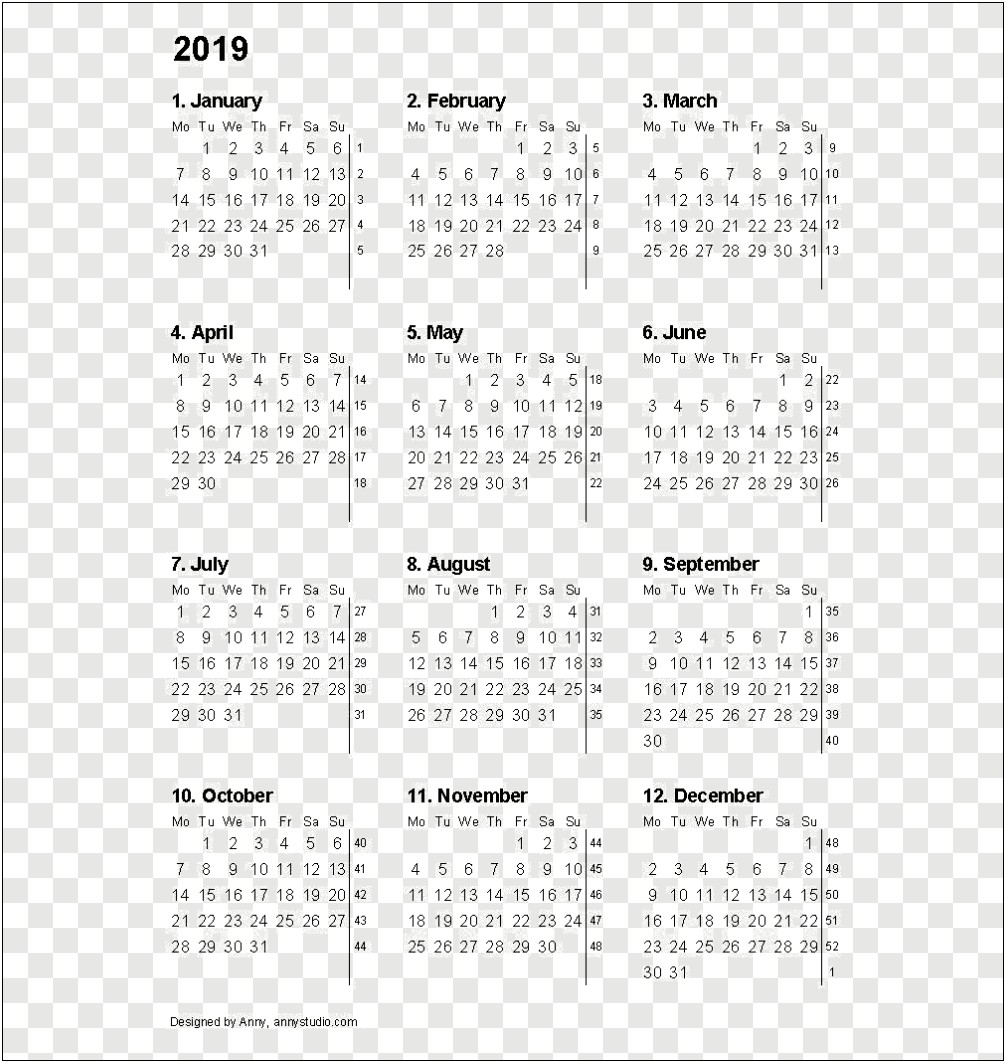 Word 12 Month Calendar Template 2019