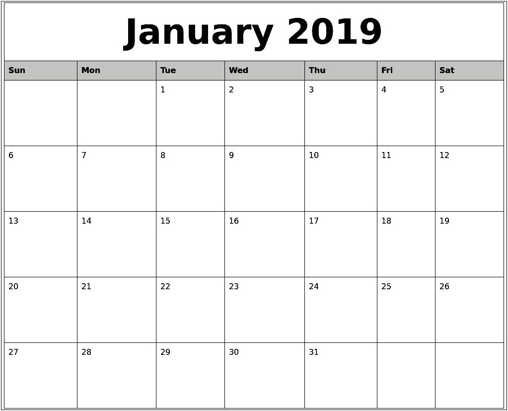 Word 2010 Calendar Template 2019 Free