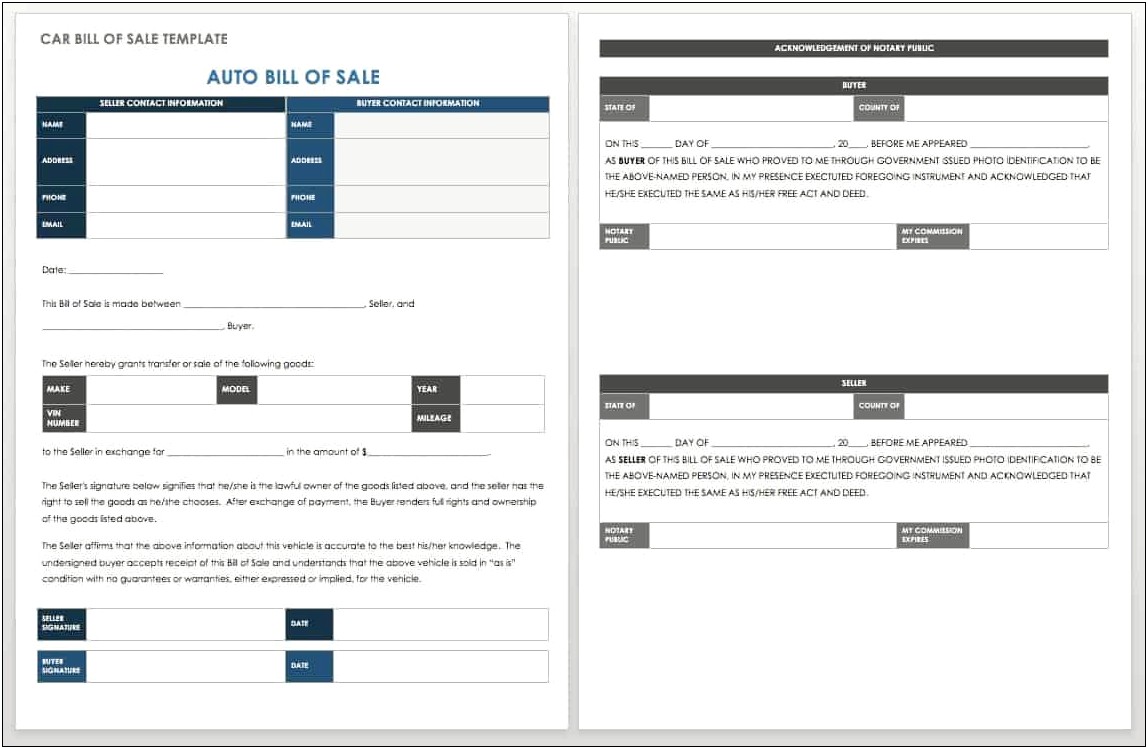 Word Auto Bill Of Sale Template