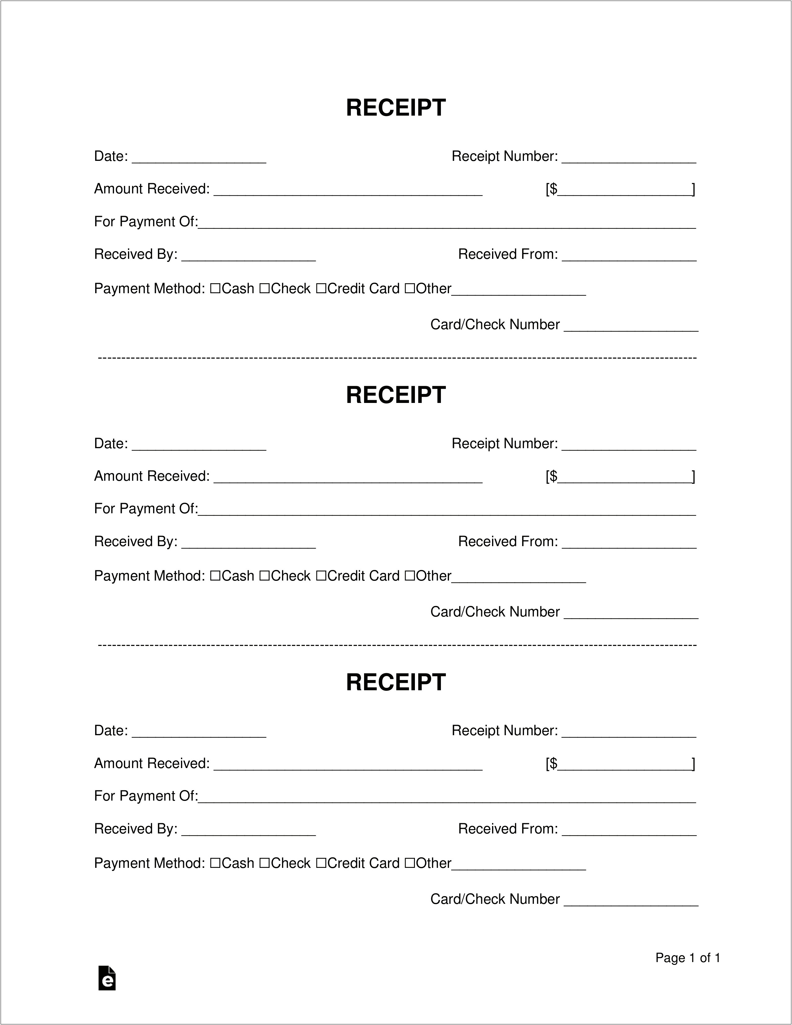 Word Cash Receipt Fill In Template