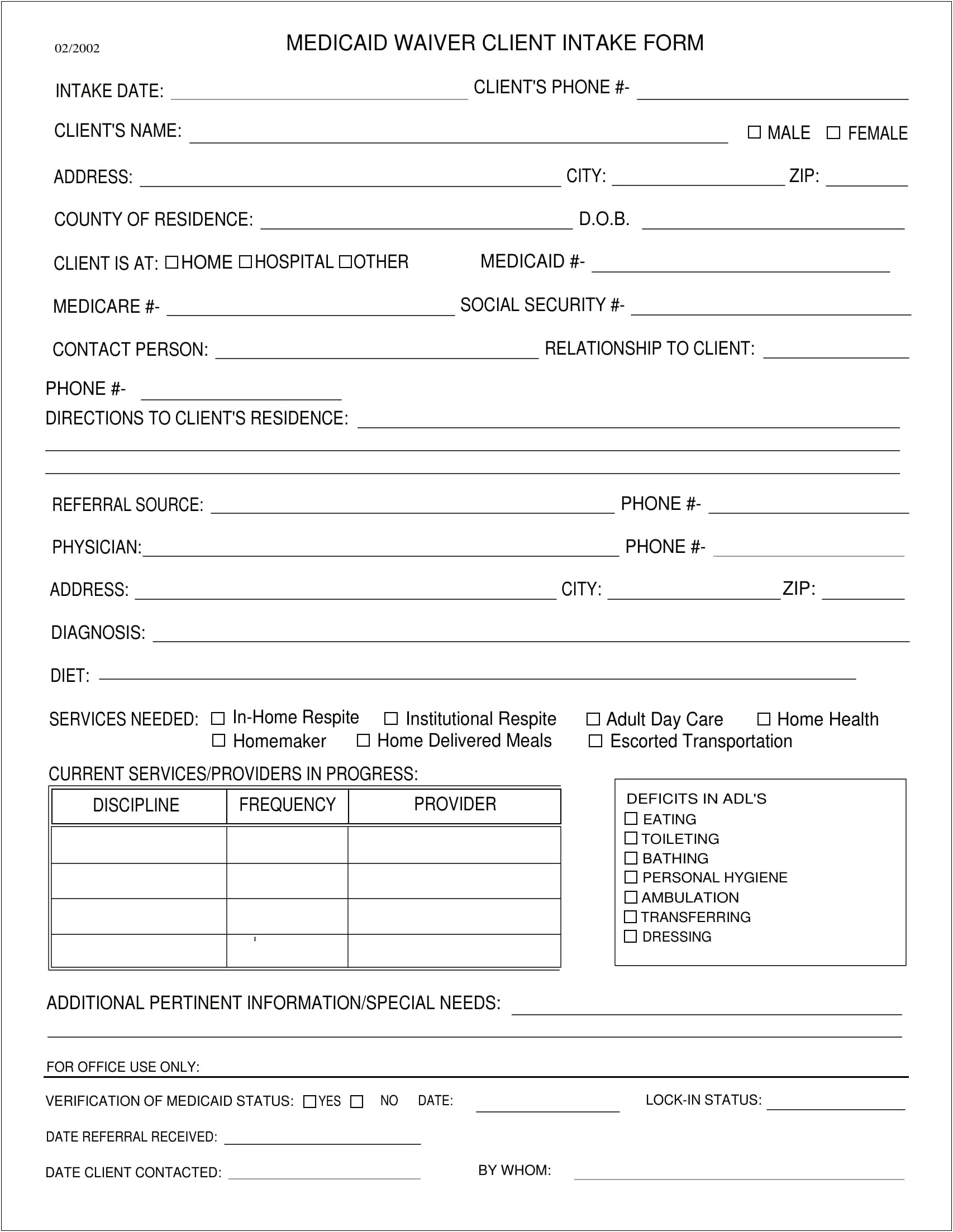 Word Client Intake Form Template Social Work