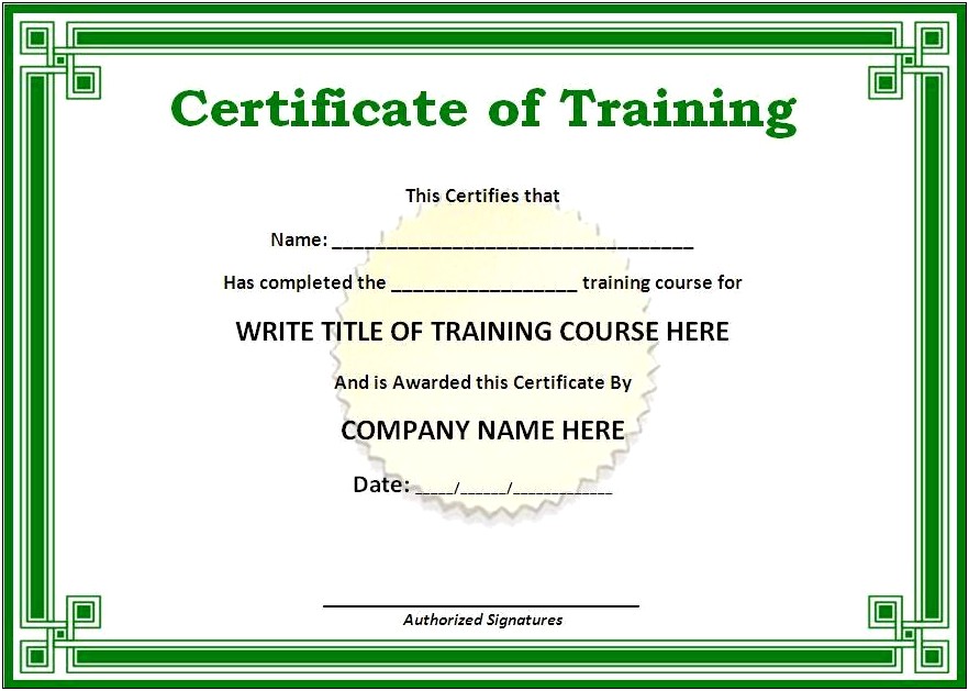 Word Doc Certificate Fo Training Template