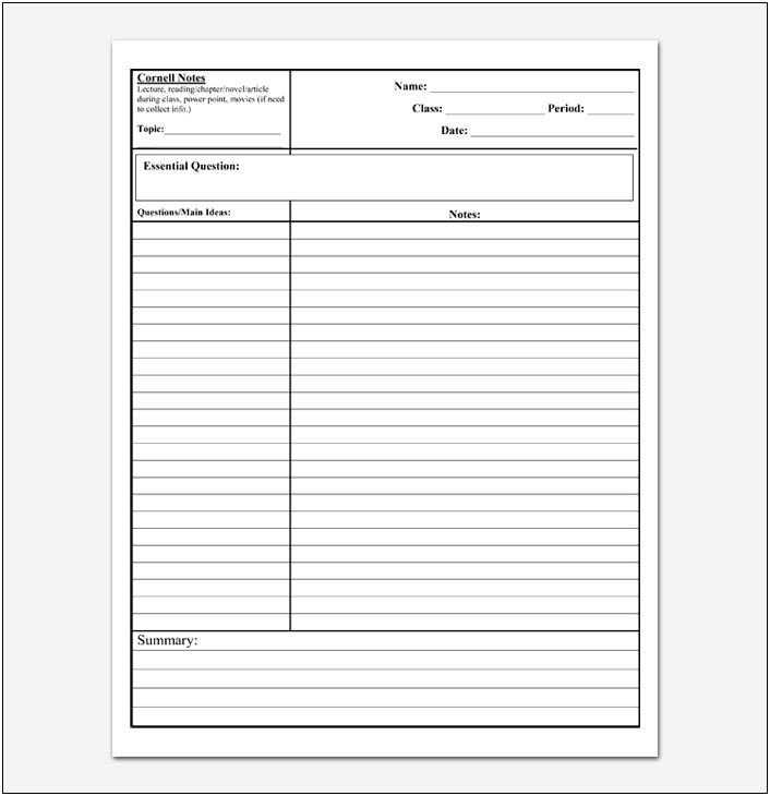 Word Document Printable Cornell Notes Template