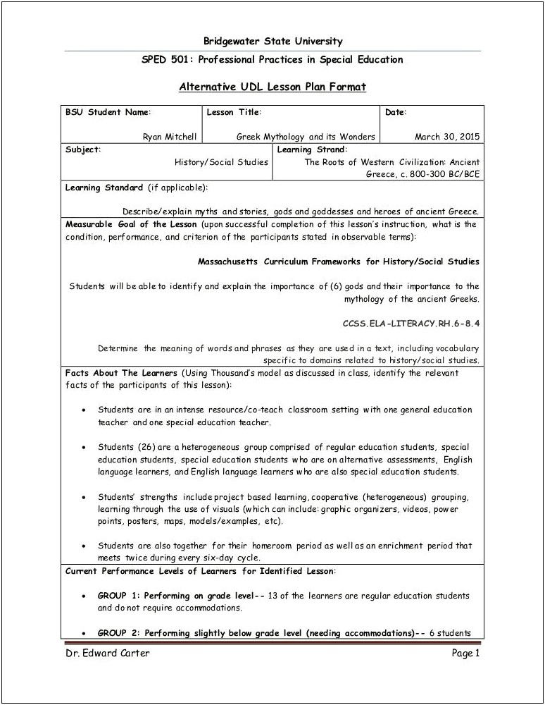 Word Document Siop Lesson Plan Templates