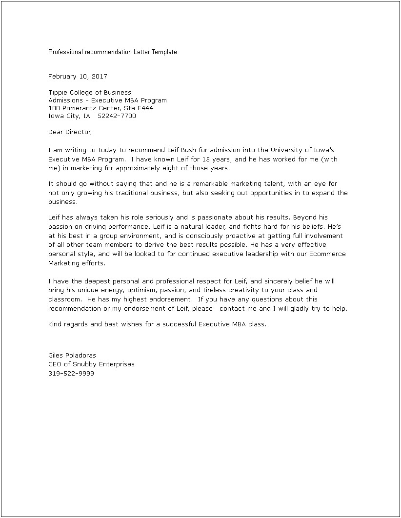 Word Document Template Letter Of Recommendation