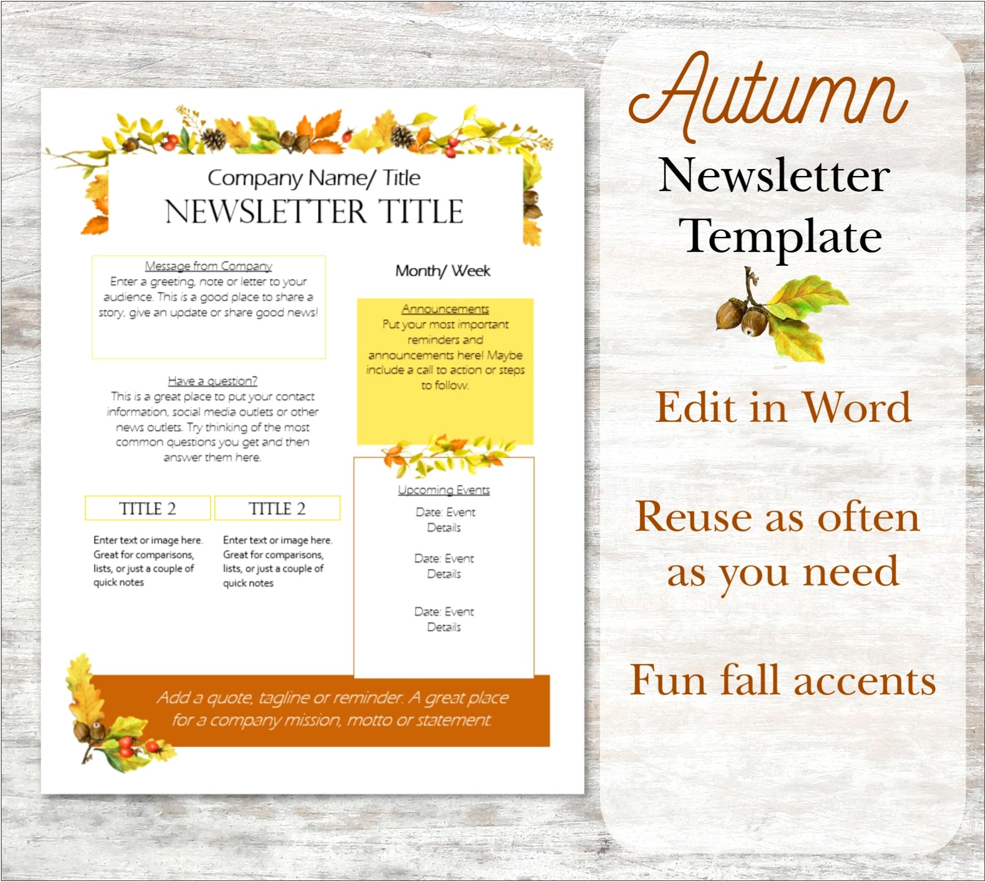 Word Fall Newsletter Template Change Header
