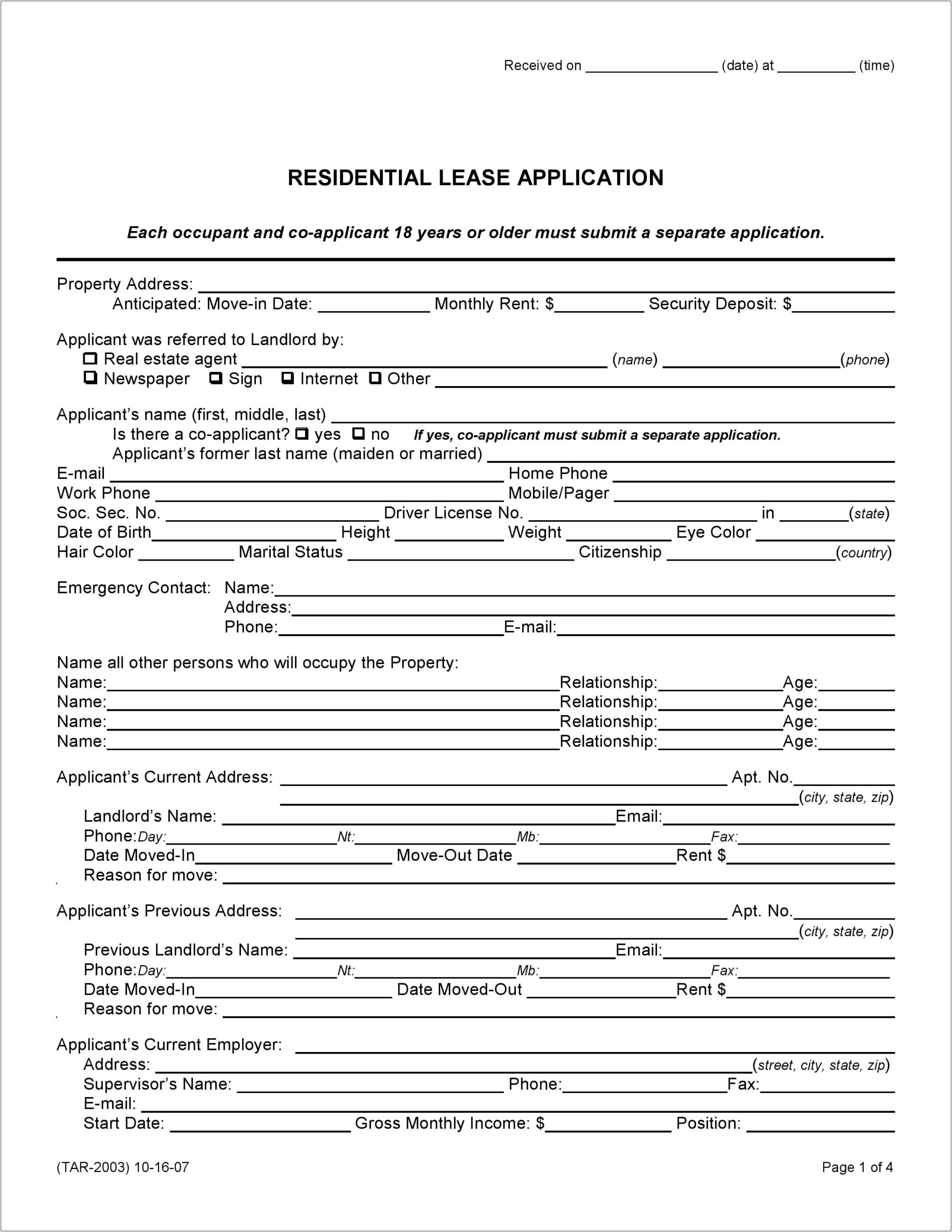 Word Fillable Form Template Rental Agreement Texas