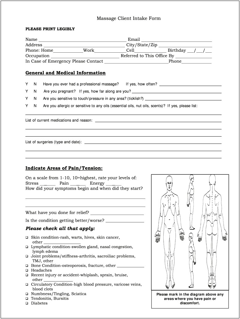 Word Infertility Massage Client Intake Form Template