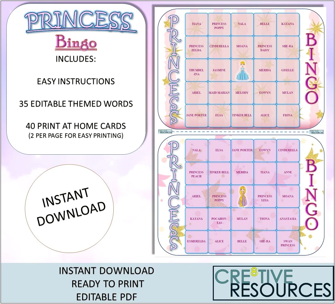 Word Quarter Sheet Blank Bingo Template