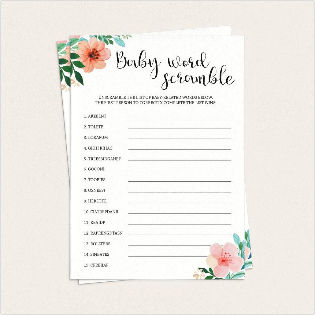 Word Scramble Template For Baby Shower