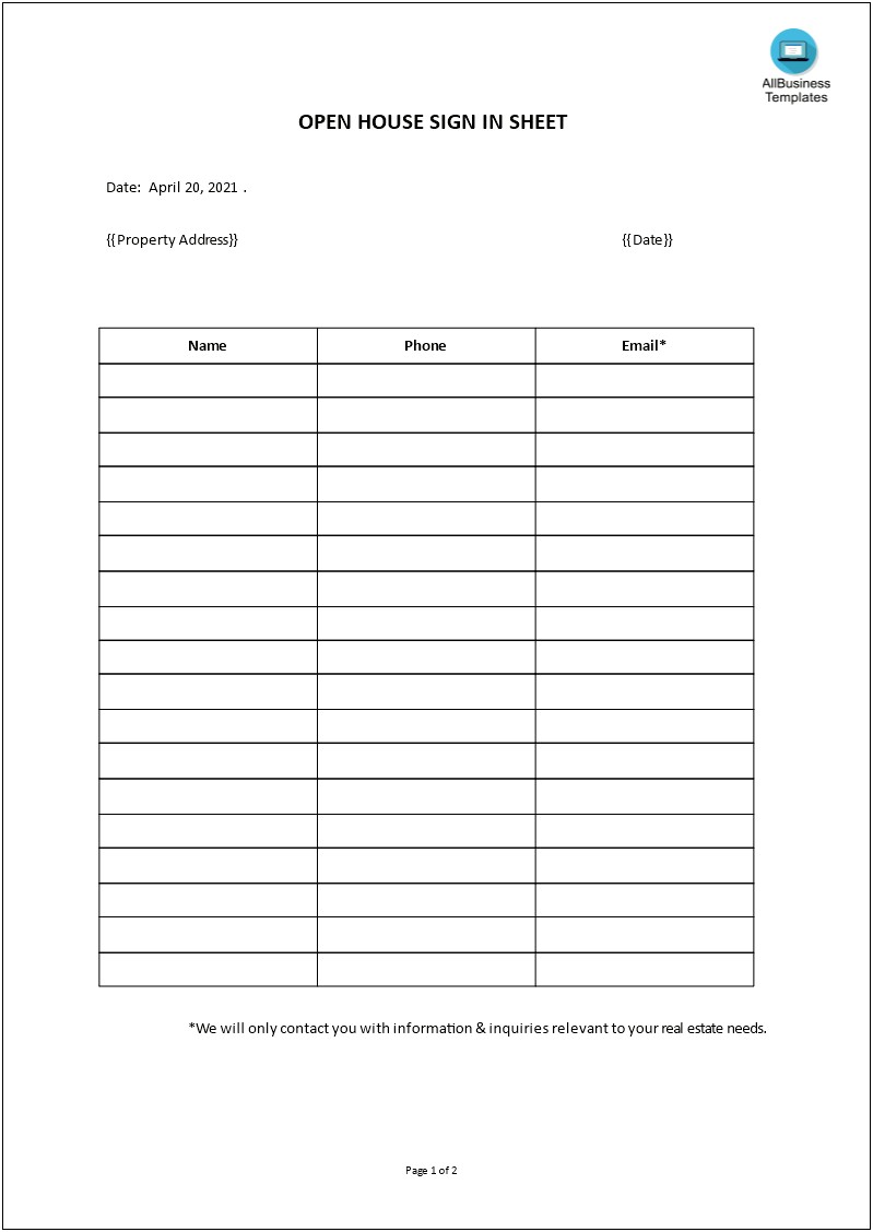 Word Sign In Sheet Template With Contact Info