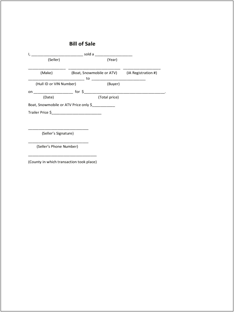 Word Template Bill Of Sale Fir Boat