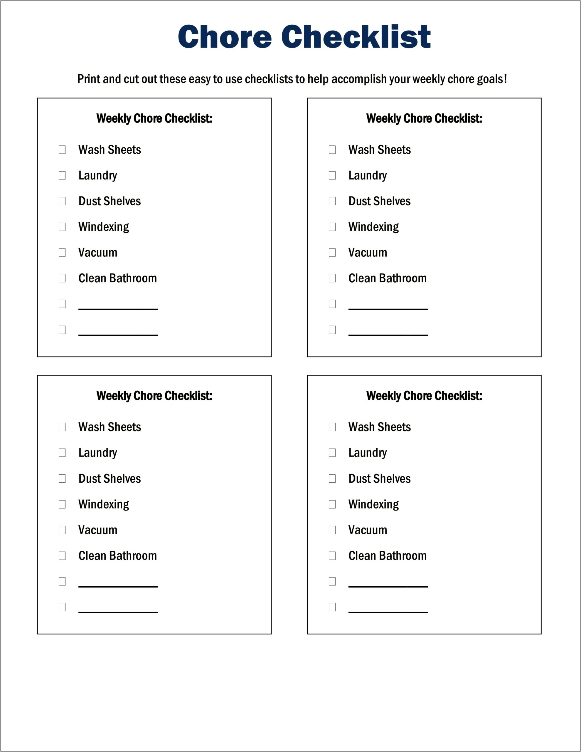 Word Template Chore List With Images