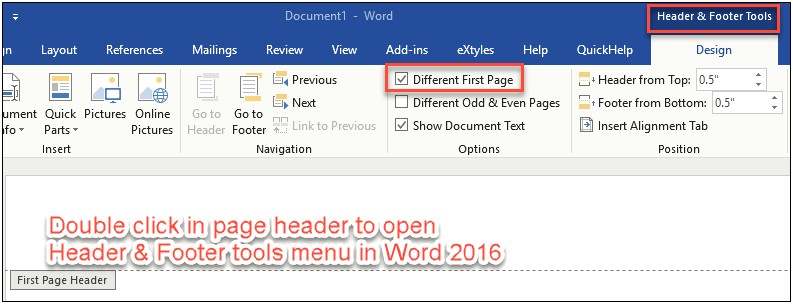 Word Template Different Margin First Page