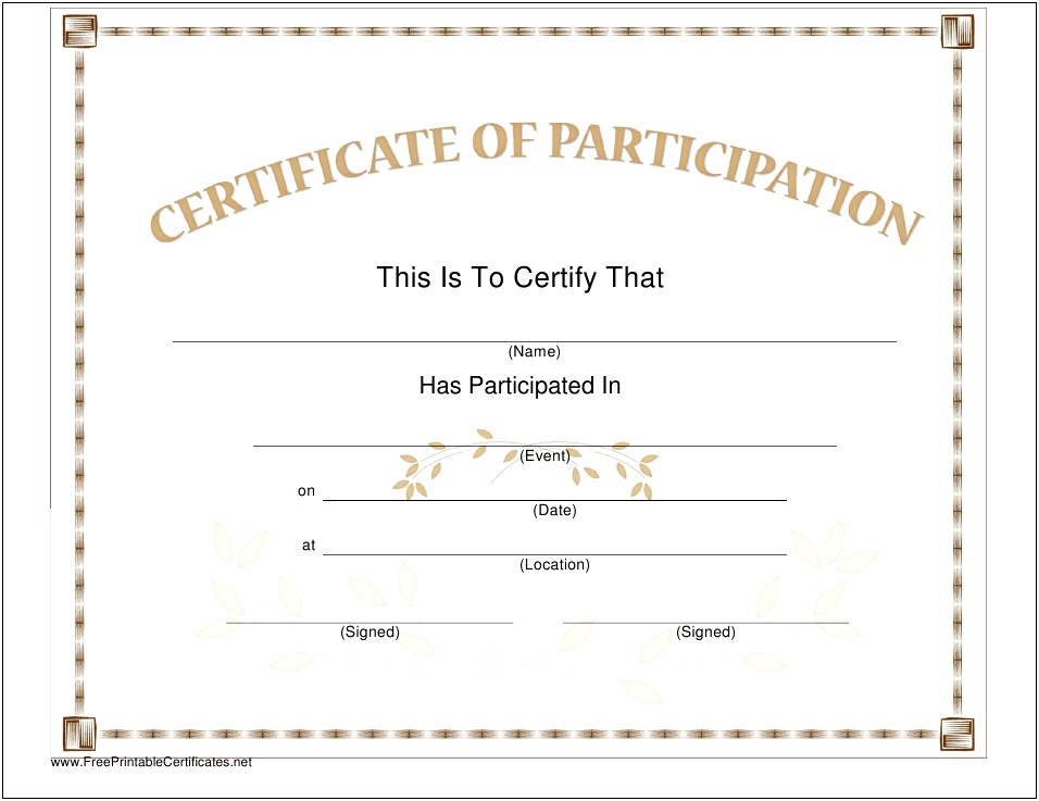 Word Template For Certificate Of Participation