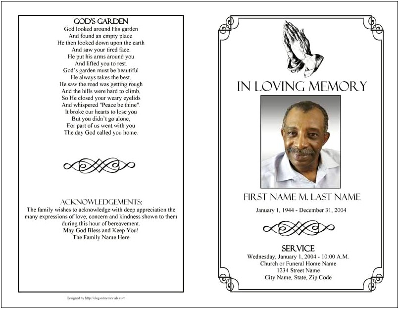 Word Template For Funeral Program Free