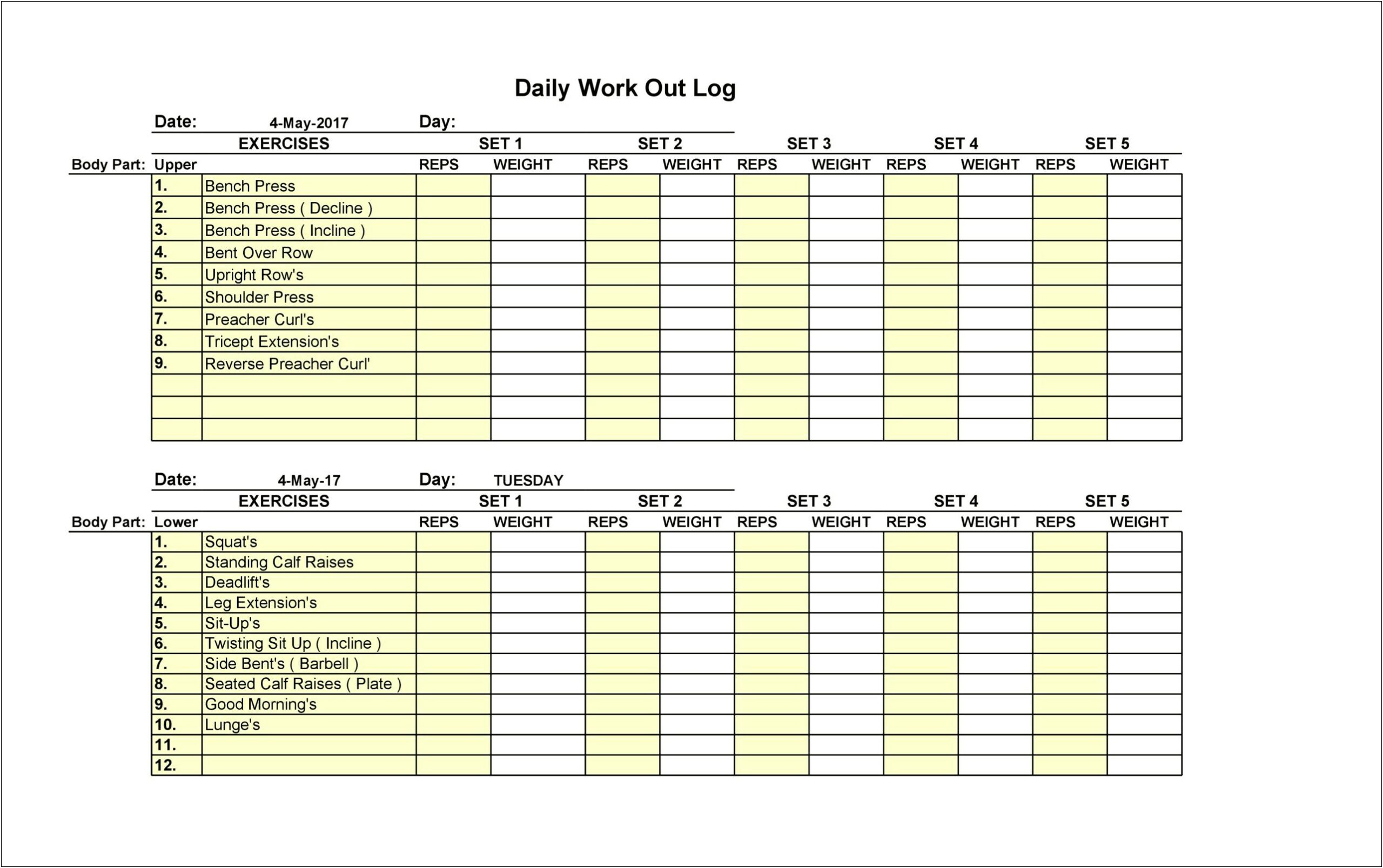 Word Template For Home Exercise Program