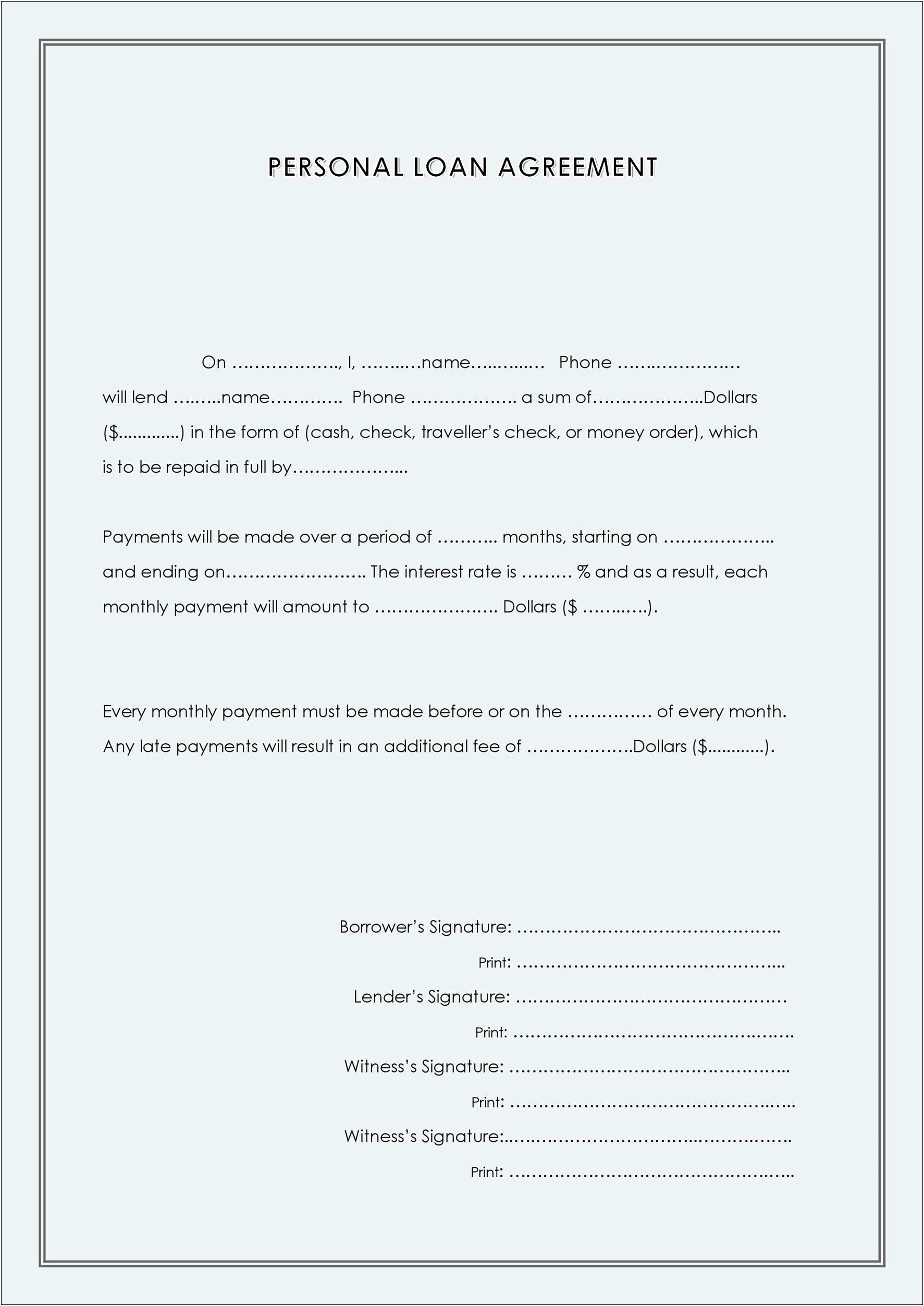 Word Template For Personal Loan Agreement