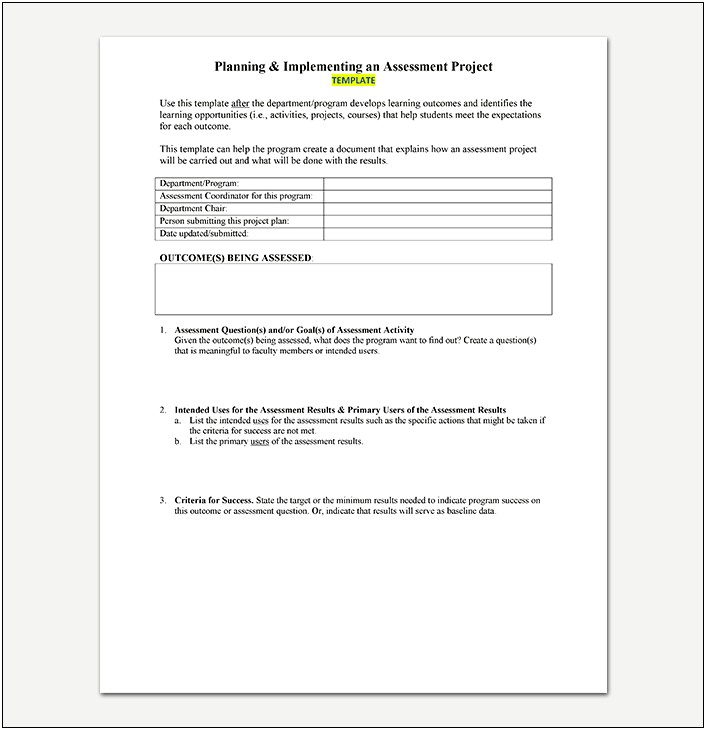 Word Template For Project Evaluation Form