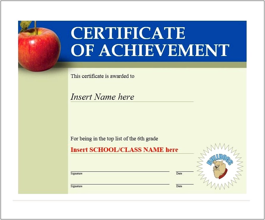 Word Template For School Certificate Of Excellence