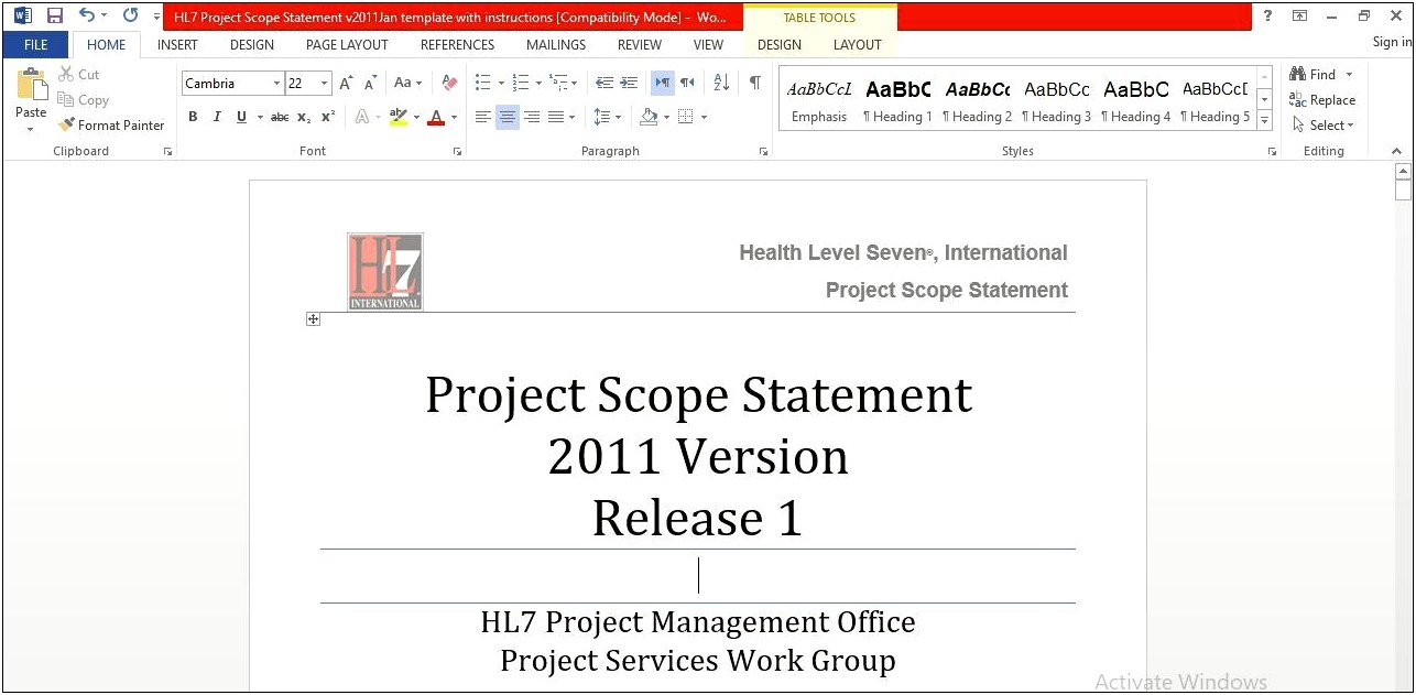 Word Template For Scope Of Work