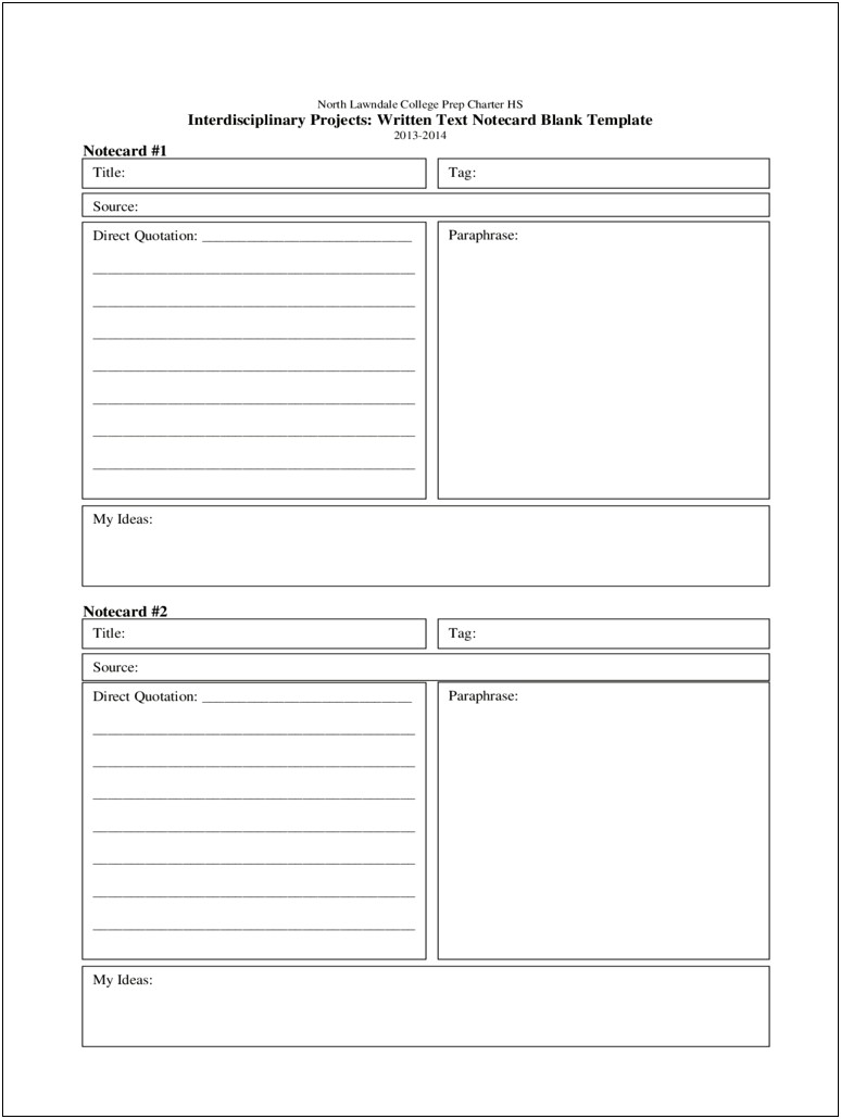 Word Template For Sheet Of Notecards