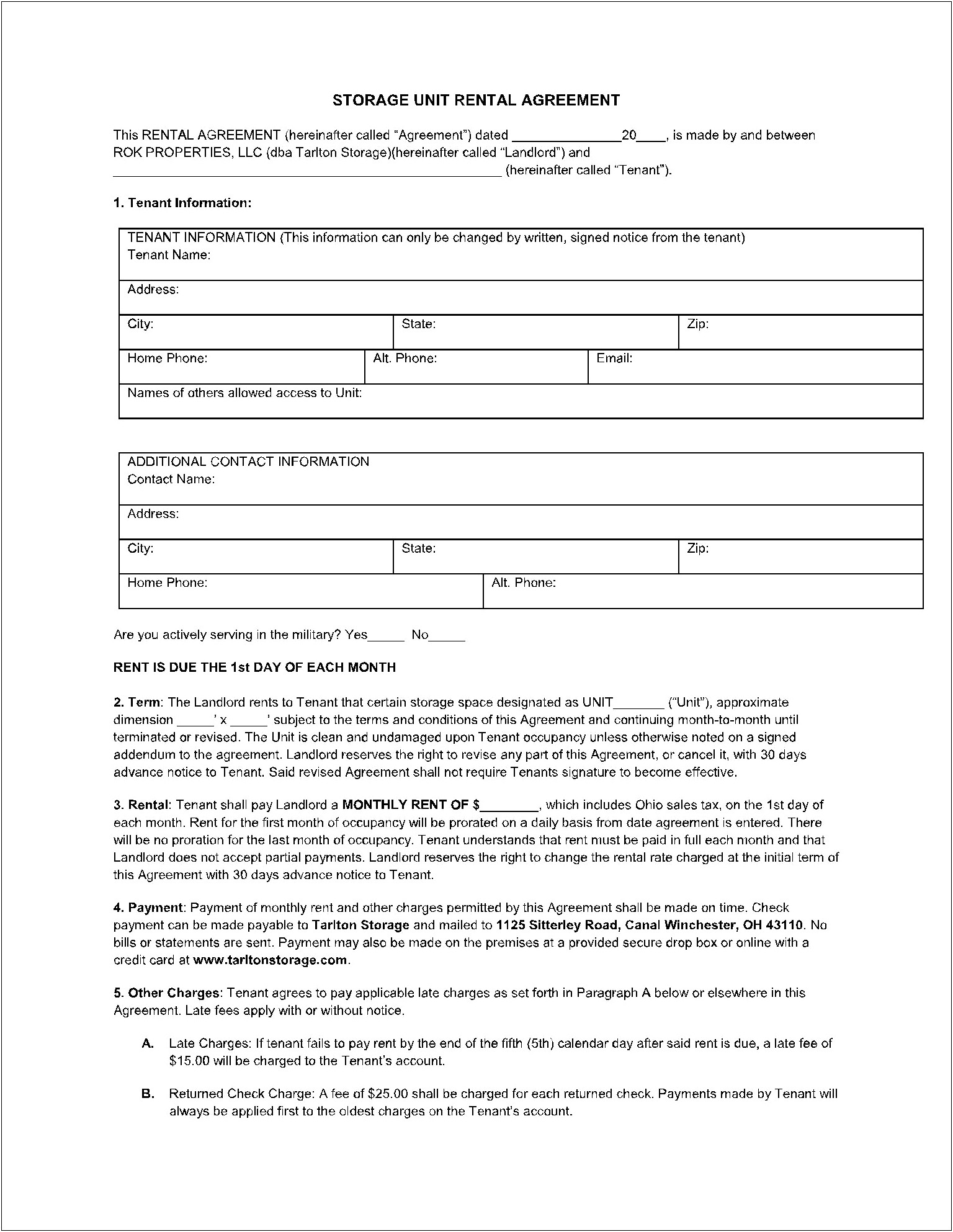 Word Template For Storage Rental Form