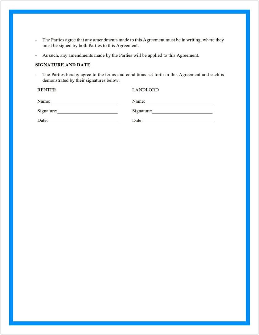 Word Template For Tenant Agreement For Rent