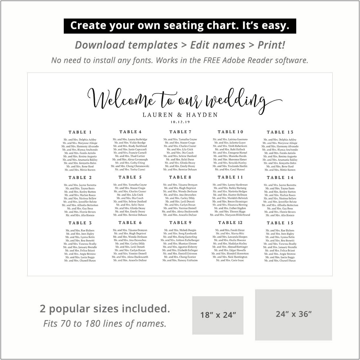 Word Template For Wedding Seating Chart