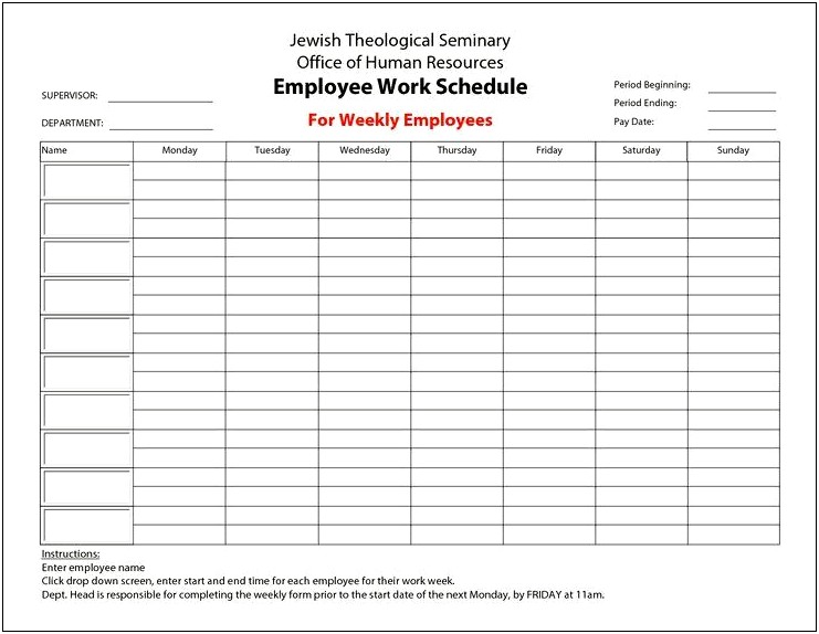 Word Template For Weekly Schedules Docx