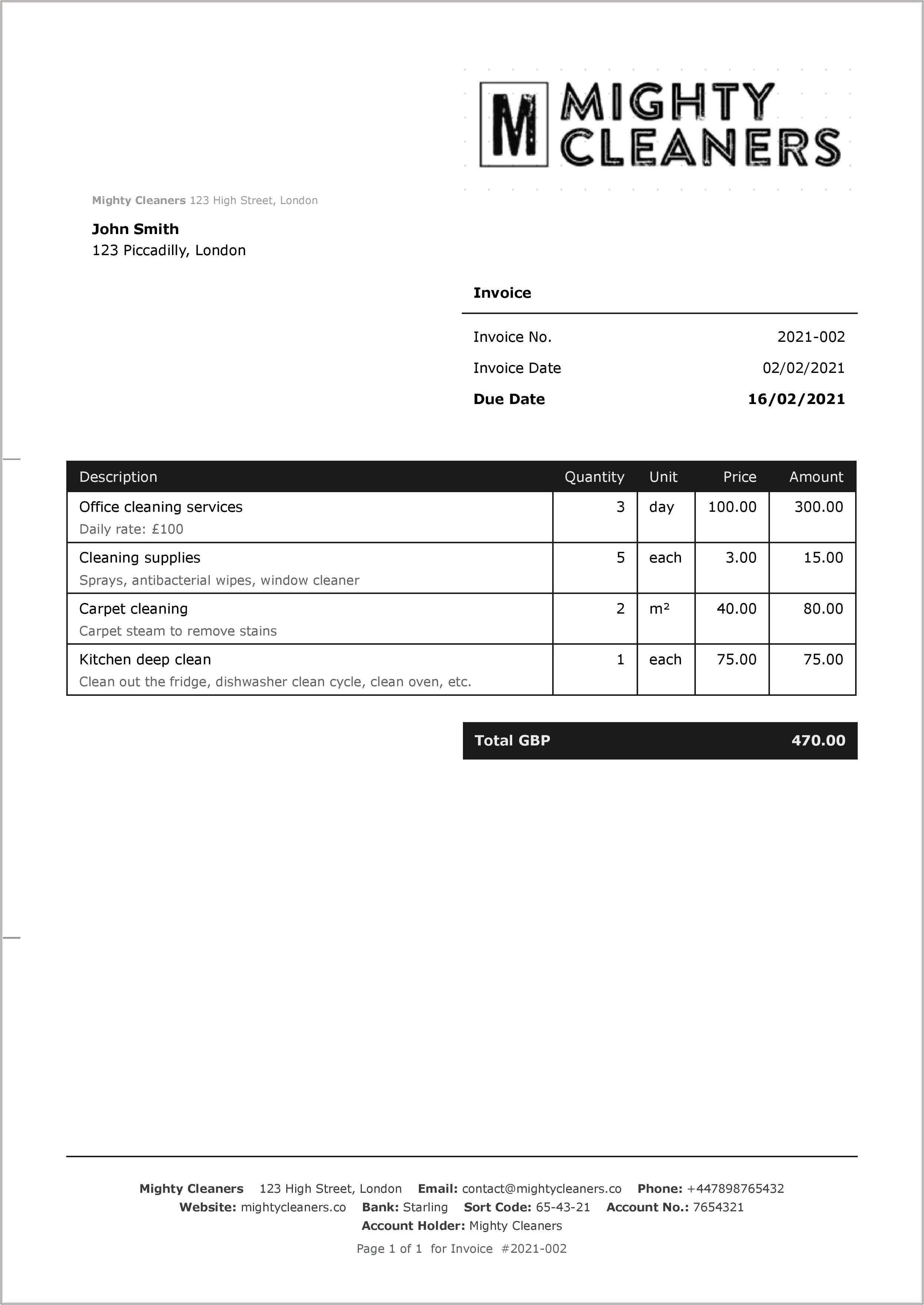 Word Template Invoice For Services Detailing