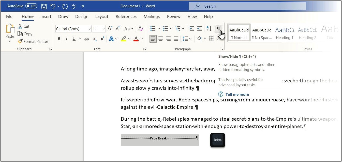 Word Template Page Break Moves Next Page