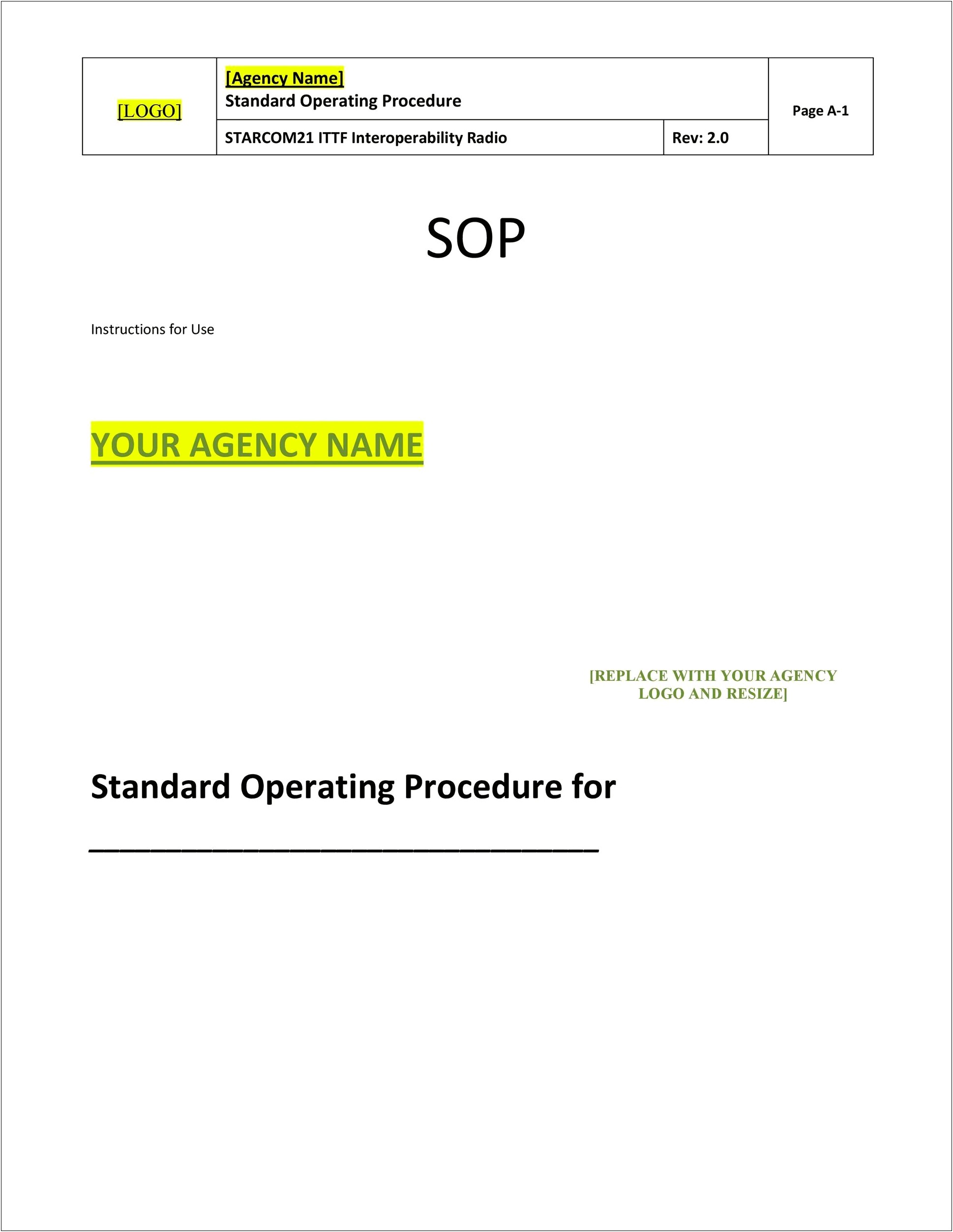 Word Template Standard Operating Procedure Sop