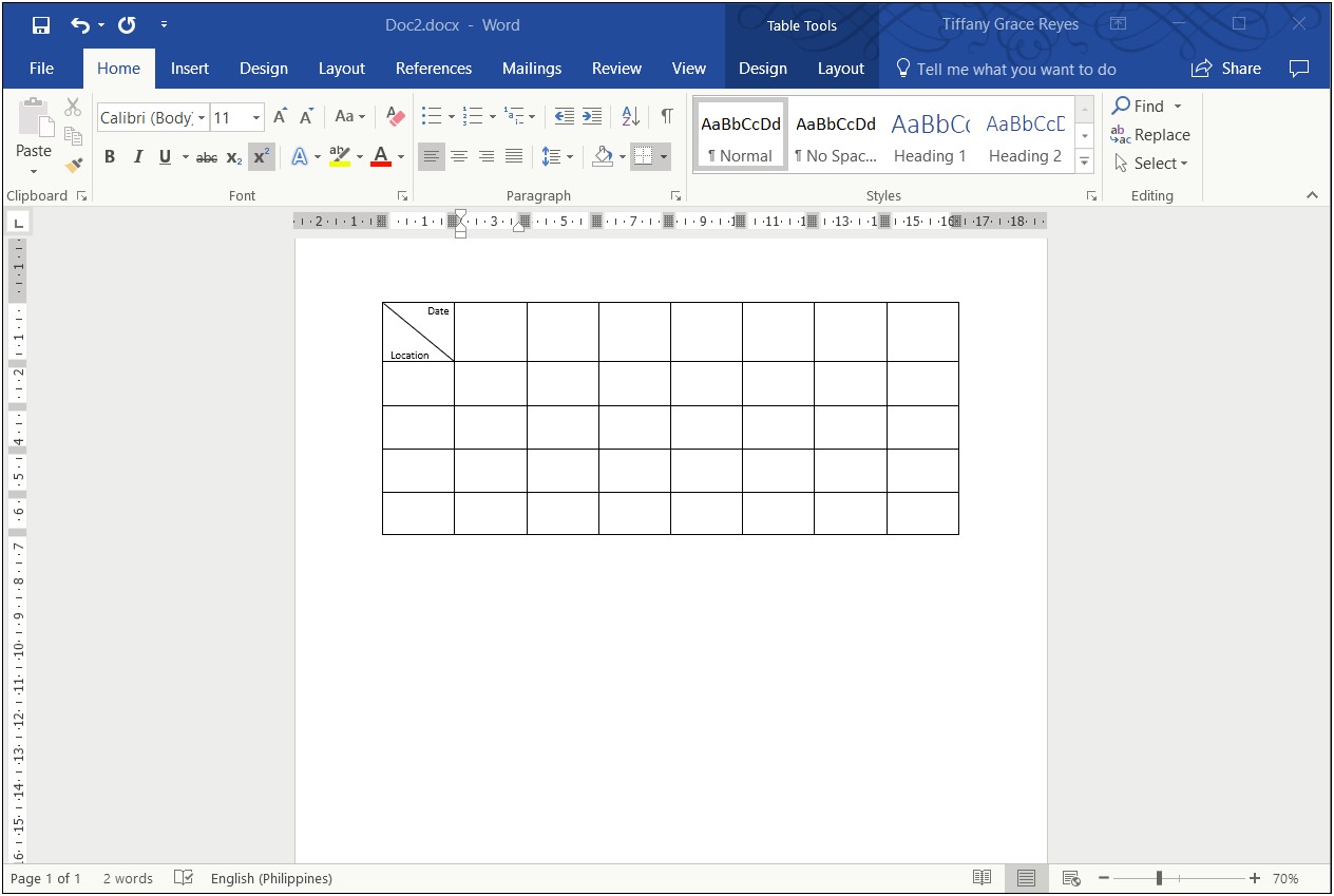 Word Template Table With Diagonal Headers