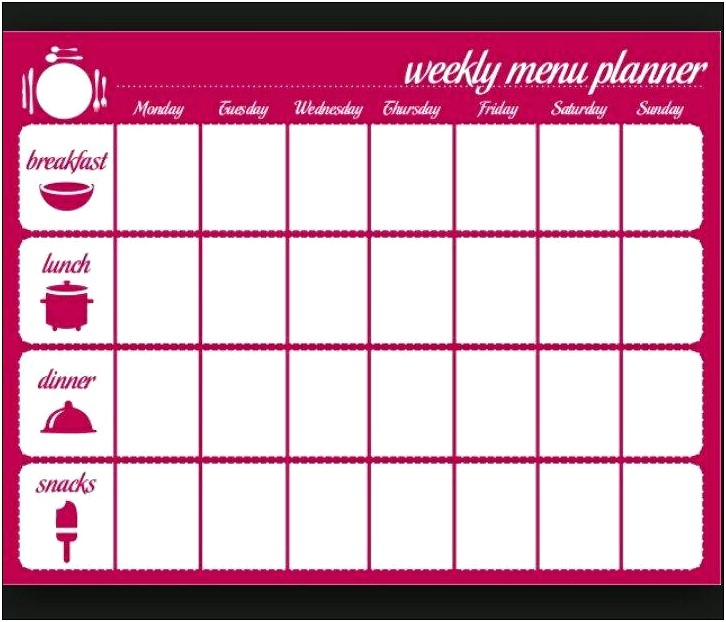 Word Template Weekly Calendar Meal Planning