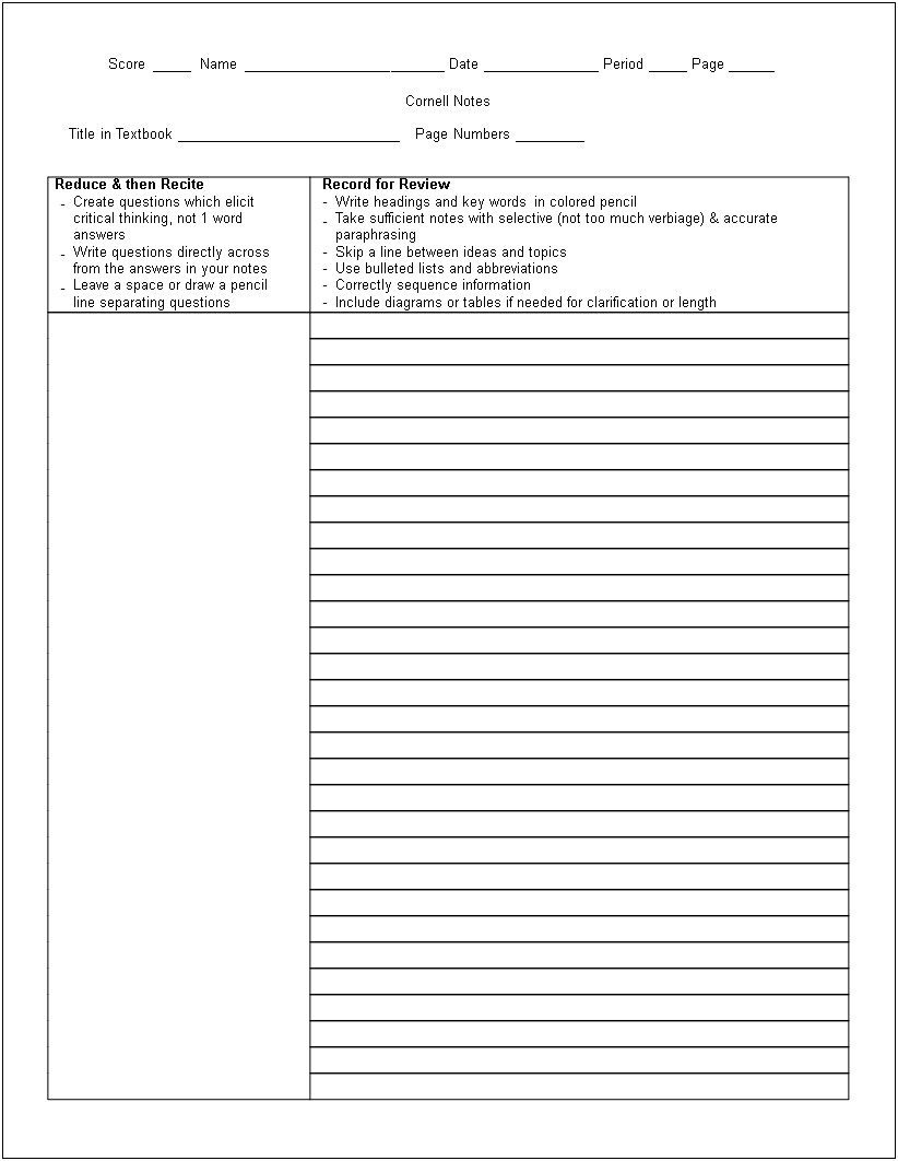 Word Template With Lines For Note Taking