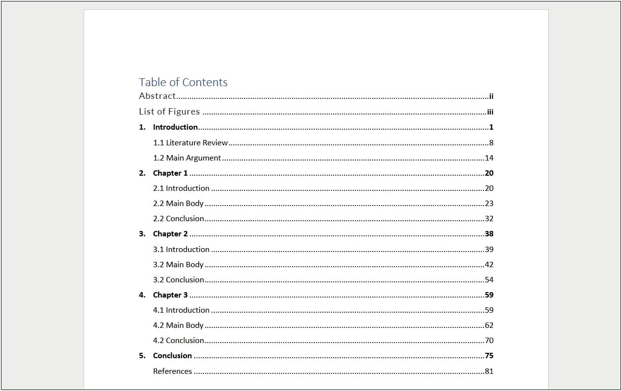 Word Template With Table Of Contents And Chapters